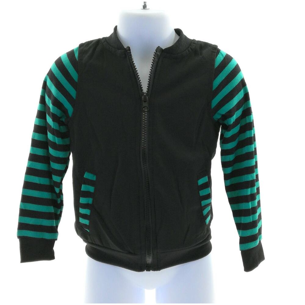 MiLove Girls Black Green Stripe Zip Jacket Hoodie Size 3/4 Kids Coat